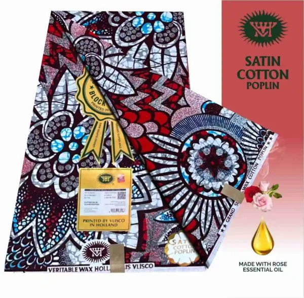 Vlisco Holland Cotton Wax Oct 25 Design – Silver Red